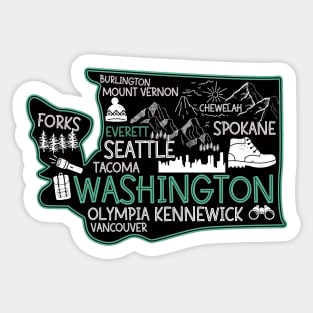 Everett Washington cute map Tacoma Seattle Kennewick Spokane Sticker